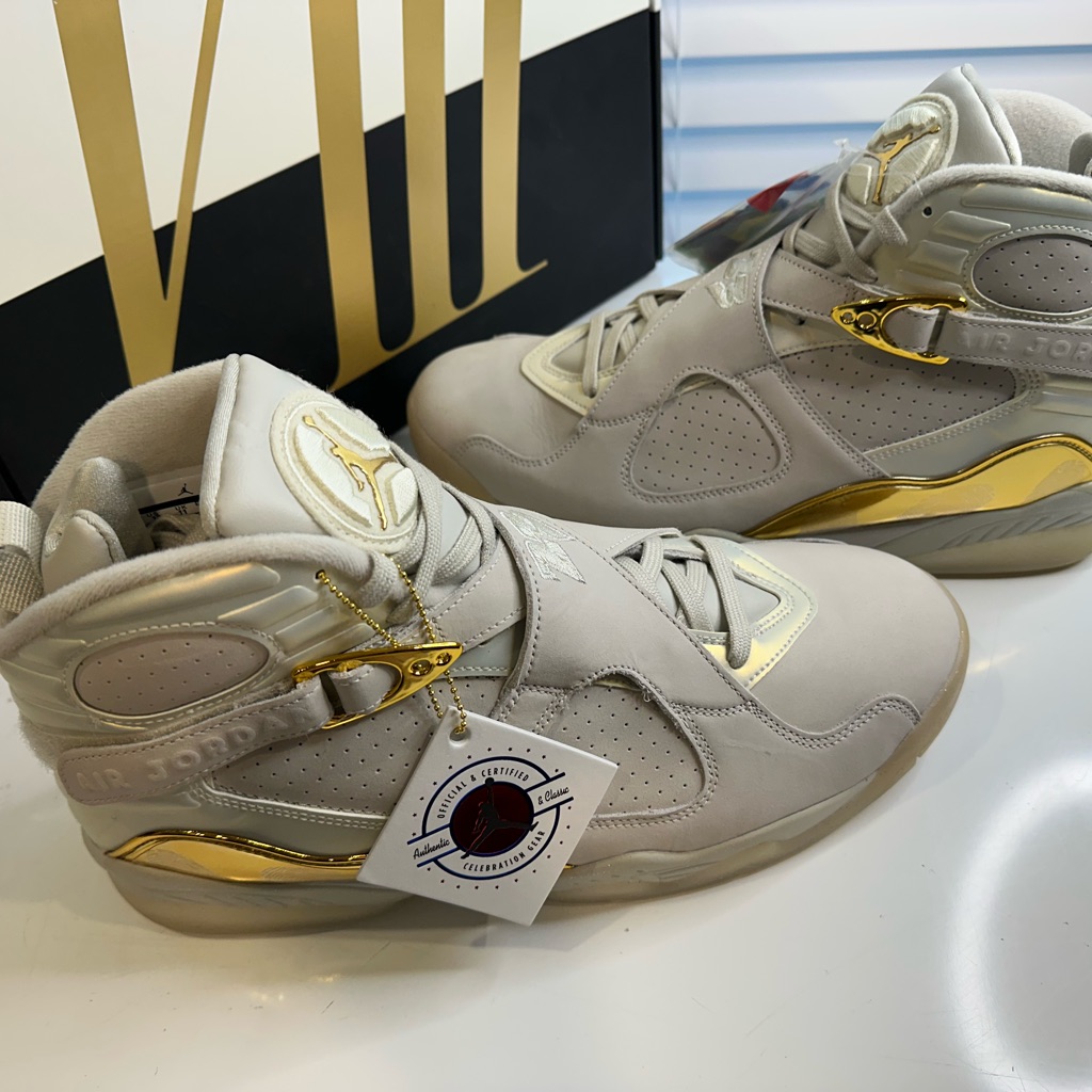 Air Jordan 8 Retro Champagne Shoe Sneakers With Gold Accents Size 12